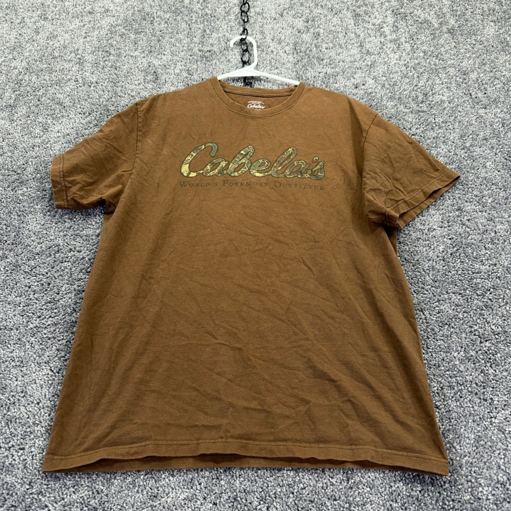 Cabelas T Shirt Mens L Reg Brown Graphic Outdoor Short Sleeve